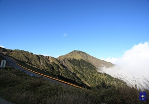日落合歡畫中山水